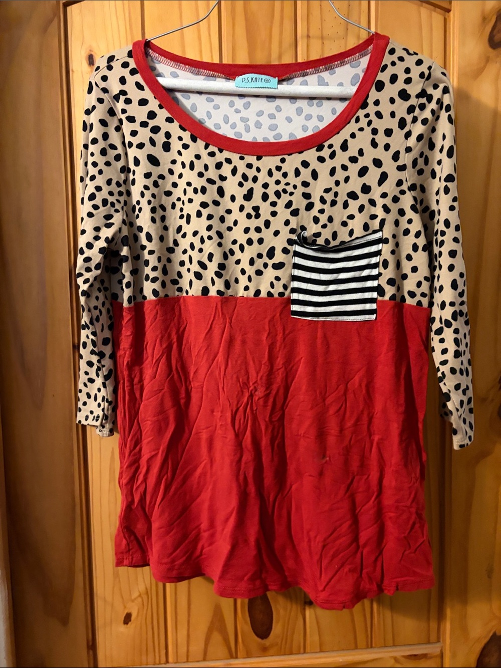 P.S. Kate Red Colorblock Animal Print Long Sleeve Tunic